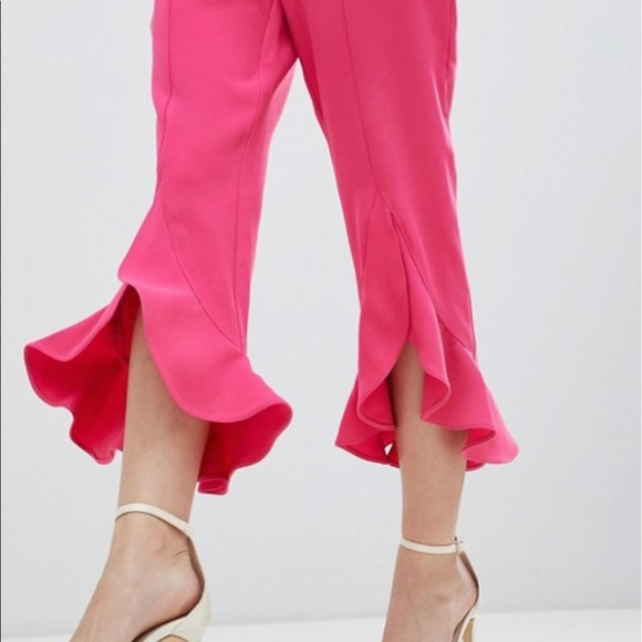 ASOS NWT Fuschia High-Waisted Trouser w Ruffle - Picture 2 of 3